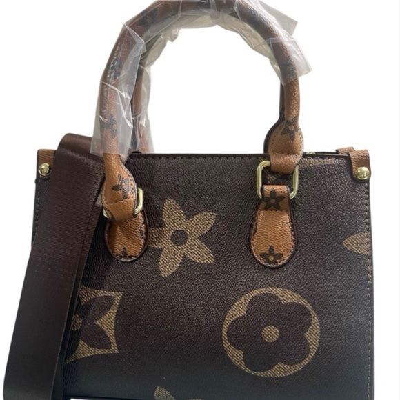 Designer Brown Floral Pattern Crossbody and Handbag - Picture 12 of 14